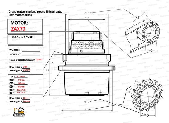 Hitachi EX60-2 ZX70 EX75 EX60-5 Motor Perjalanan Excavator 9069509