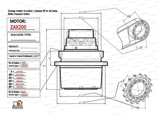 Belparts excavator HMGF36 ZX200 ZX200-6 Perbaikan kebocoran oli motor travel hidrolik 9168003 9195451